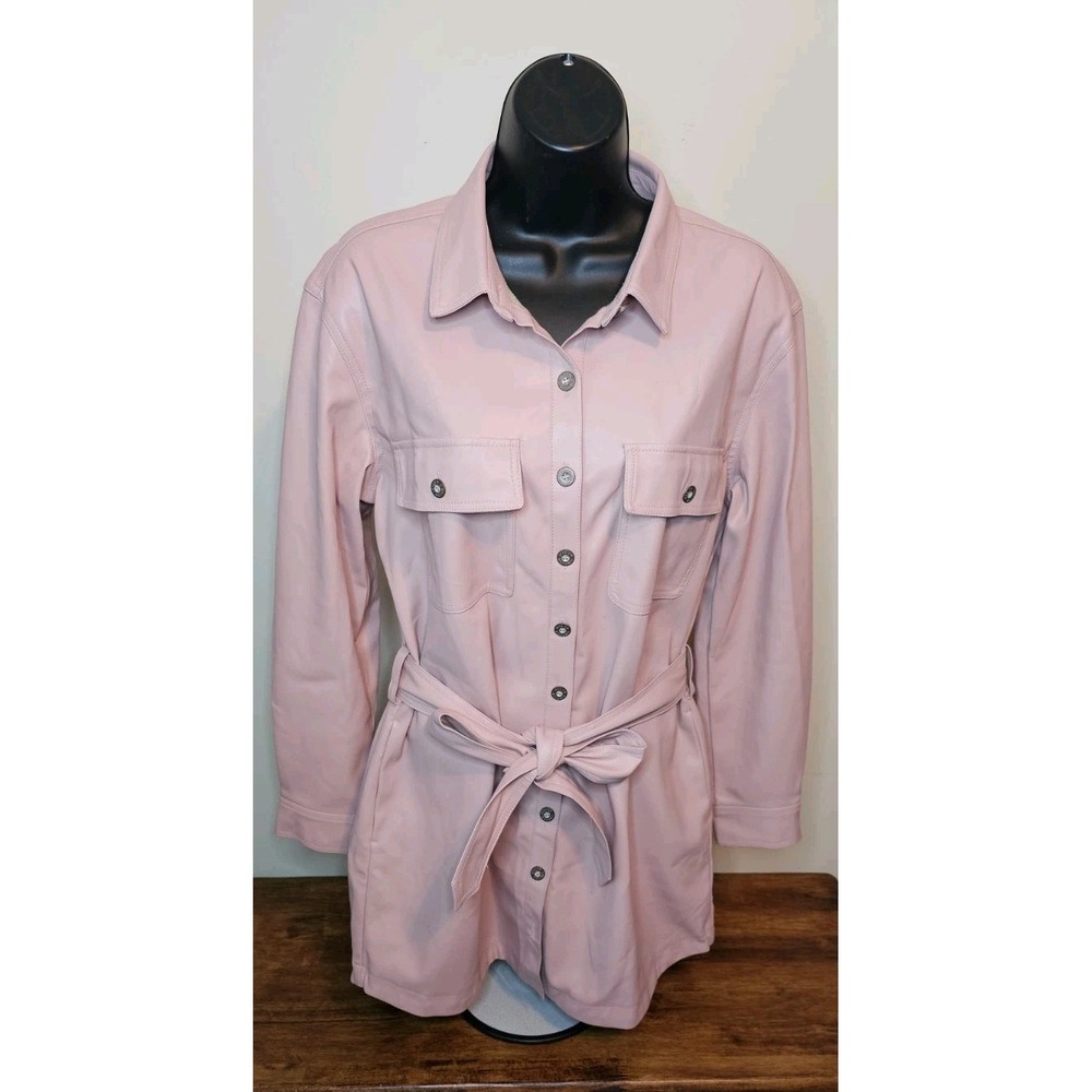 Jessica Simpson Paula Oversized Faux leather Shacket, trench coat Medium Pink